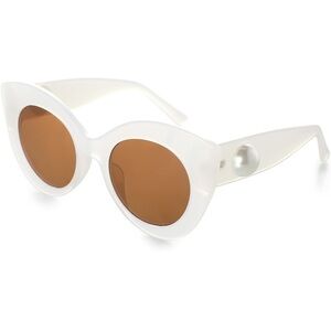 YOGFIT Vintage Cat Eye Sunglasses for Women with Pearl Decoration UV Protection